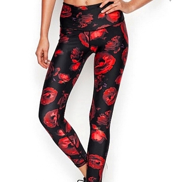💋OFFER🌹Victoria's Secret VICTORIA SPORT Red Rose knockout leggings, Medium - Picture 2 of 11
